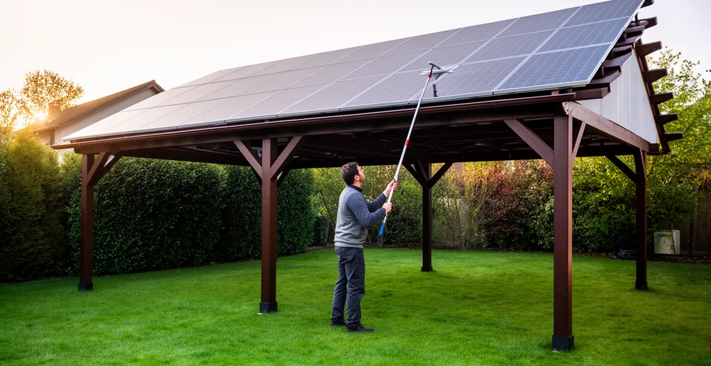 Mantenimiento y limpieza de paneles solares en pérgola fotovoltaica